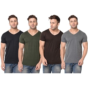 JANGOBOY Mens Solid Half Sleeve V-Neck Cotton