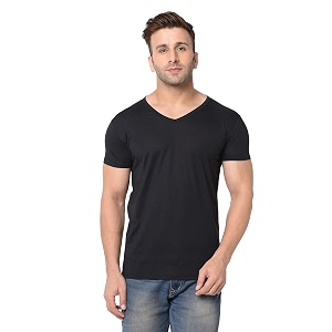 JANGOBOY Mens Solid Half Sleeve V-Neck Cotton