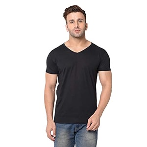 JANGOBOY Mens Solid Half Sleeve V-Neck Cotton