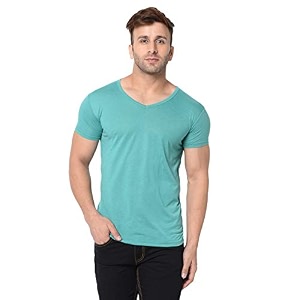 JANGOBOY Mens Solid Half Sleeve V-Neck Cotton