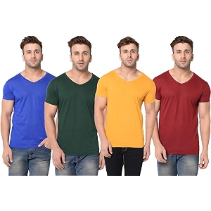 JANGOBOY Mens Solid Half Sleeve V-Neck Cotton
