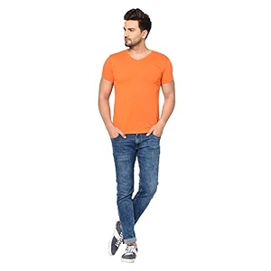 JANGOBOY Mens Solid Half Sleeve V-Neck Cotton