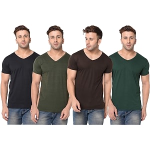JANGOBOY Mens Solid Half Sleeve V-Neck Cotton