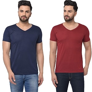 JANGOBOY Mens V-Neck Cotton T-Shirt Pack of