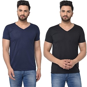 JANGOBOY Mens V-Neck Cotton T-Shirt Pack of