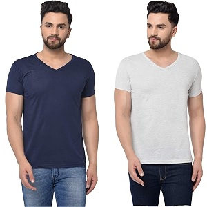 JANGOBOY Mens V-Neck Cotton T-Shirt Pack of