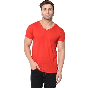JANGOBOY Mens V Neck Half Sleeve Cotton