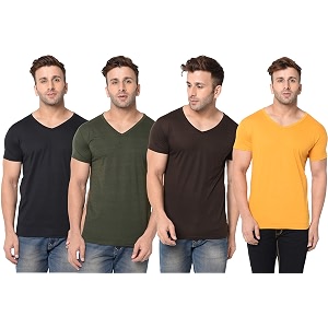 JANGOBOY Mens Solid Half Sleeve V-Neck Cotton