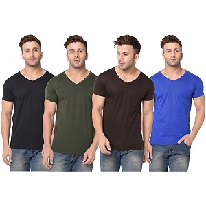 JANGOBOY Mens Solid Half Sleeve V-Neck Cotton