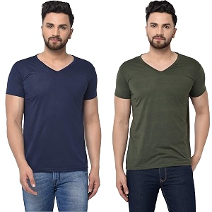 JANGOBOY Mens V-Neck Cotton T-Shirt Pack of