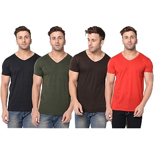 JANGOBOY Mens Solid Half Sleeve V-Neck Cotton