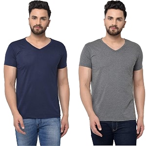 JANGOBOY Mens V-Neck Cotton T-Shirt Pack of