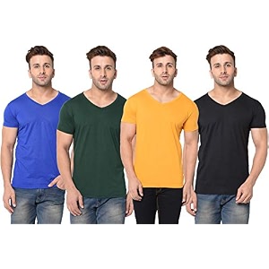 JANGOBOY Mens Solid Half Sleeve V-Neck Cotton