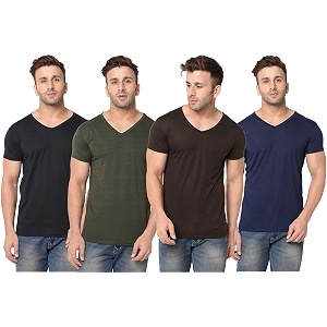 JANGOBOY Mens Solid Half Sleeve V-Neck Cotton