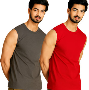 Jangoboy Solid Men Round Neck Grey Red