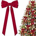 Janinka 24 Pcs Red Large Christmas Velvet Bow Xmas Tree Topper