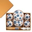Japanese Ceramic Dinner Set of 14, Blue &amp; Red Floral Hand-Painted Dinnerware, Elegant Premium Tableware Crockery Set for Family Dining, Home, Kitchen &amp; Gifting