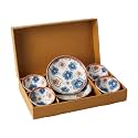 Japanese Ceramic Dinner Set of 6, Blue &amp; Red Floral Hand-Painted Dinnerware, Elegant Premium Tableware Crockery Set for Family Dining, Home, Kitchen &amp; Gifting