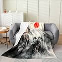 Japanese Style Flannel Blanket,Landscape Painting Art Bed Blanket for Home Decor,Red Sakura Sunset Mountain Soft Bedding for Kids Adults Sofa Couch,Baby 30"x40"