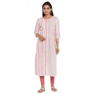 JAPER KURTI Womans Cotton Geometric Print White