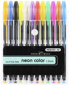 japsi glitter set of 12 pens for arts and crafts book marking ball point 1mm