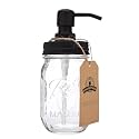Jarmazing Products Classic Farmhouse Mason Jar Soap Dispenser - Black - with 16 Ounce Ball Mason Jar