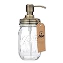 Jarmazing Products Mason Jar Soap Dispenser - Brass - with 16 Ounce Ball Mason Jar - Made from Rust Proof Stainless Steel