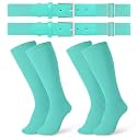 JASGOOD 2 Pack Baseball Socks and Belt Combo Set Softball Socks and Belts Elastic Waist Belt for Youth and Adult Boys