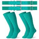 JASGOOD 2 Pack Baseball Socks and Belt Combo Set Softball Socks and Belts Elastic Waist Belt for Youth and Adult Boys