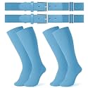 JASGOOD 2 Pack Baseball Socks and Belt Combo Set Softball Socks and Belts Elastic Waist Belt for Youth and Adult Boys