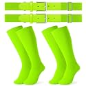 JASGOOD 2 Pack Baseball Socks and Belt Combo Set Softball Socks and Belts Elastic Waist Belt for Youth and Adult Boys