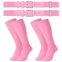 JASGOOD 2 Pack Baseball Socks and Belt Combo Set Softball Socks and Belts Elastic Waist Belt for Youth and Adult Boys