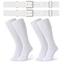 JASGOOD 2 Pack Baseball Socks and Belt Combo Set Softball Socks and Belts Elastic Waist Belt for Youth and Adult Boys