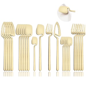 jashii 24 piece satin finish stainless steel cutlery set for 6 dinnerware dishwasher safe champagne gold