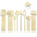 JASHII 24 Piece Satin Finish Stainless Steel Cutlery Set for 6 Dinnerware, Dishwasher Safe (Champagne Gold)