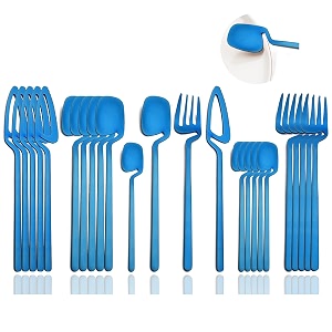 jashii 24-piece satin stainless steel cutlery set for 6 plates dishwasher safe matte blue