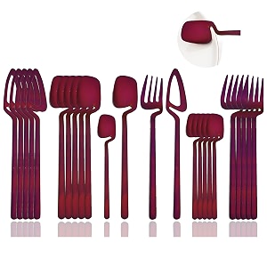 jashii - 24 piece stainless steel cutlery set - kitchen utensil for 6 cutlery - dishwasher safe matte lilac satin