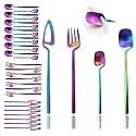 JASHII Flatware Set 32-piece Silverware Set Matte Finished Cutlery Set Service for 8 Include Knife/Fork/Spoon/Coffee spoon Dishwasher Safe (Rainbow)