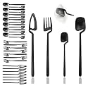 JASHII Flatware Set 32-piece Silverware Set Matte Finished Cutlery Set Service for 8 Include Knife/Fork/Spoon/Coffee spoon Dishwasher Safe (Black)