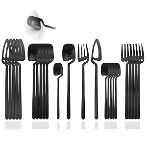 jashii silverware set satin finish 24-piece stainless steel flatware set kitchen utensil set service for 6 tableware cutlery set dishwasher safe matte black