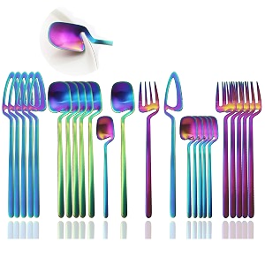 jashii silverware set satin finish 24-piece stainless steel flatware set kitchen utensil set service for 6 tableware cutlery set dishwasher safe matte rainbow