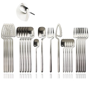 jashii silverware set satin finish 24-piece stainless steel flatware set kitchen utensil set service for 6 tableware cutlery set dishwasher safe matte silver
