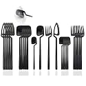 JASHII Silverware Set Satin Finish 24-Piece Stainless Steel Flatware Set Kitchen Utensil Set Service for 6 Tableware Cutlery Set Dishwasher Safe (Matte Black)