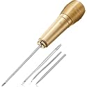 Jasol 3-Piece Canvas Leather Sewing Awl Needle Set with Copper Handles and Metal Needles for Leather Crafting, Shoe Repair