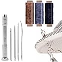 Jasol Leather Sewing Awl Kit with 5 Needles, 1mm Waxed Thread (3 Colors), Heavy Duty Awl for Leather, Canvas, Shoe Repair, DIY Craft, Upholstery Stitching Tool