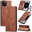Jasonyu Flip Wallet Case for iPhone 14 Pro 5G,Leather Magnetic Folio Cover with Card Holder,Kickstand - TPU Shockproof Durable Protective Phone Case,Brown