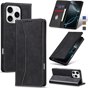 jasonyu flip wallet case for iphone 16 proleather magnetic folio cover with card holderkickstand - tpu shockproof durable protective phone caseblack