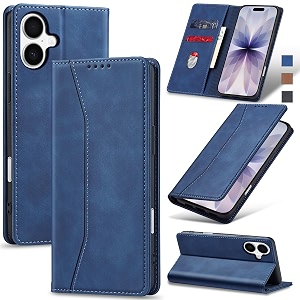 jasonyu flip wallet case for iphone 17leather magnetic folio cover with card holderkickstand - tpu shockproof durable protective phone caseblue
