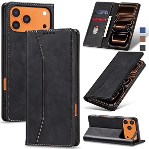 jasonyu flip wallet case for iphone 17 pro maxleather magnetic folio cover with card holderkickstand - tpu shockproof durable protective phone caseblack