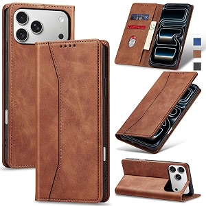 jasonyu flip wallet case for iphone 17 proleather magnetic folio cover with card holderkickstand - tpu shockproof durable protective phone casebrown